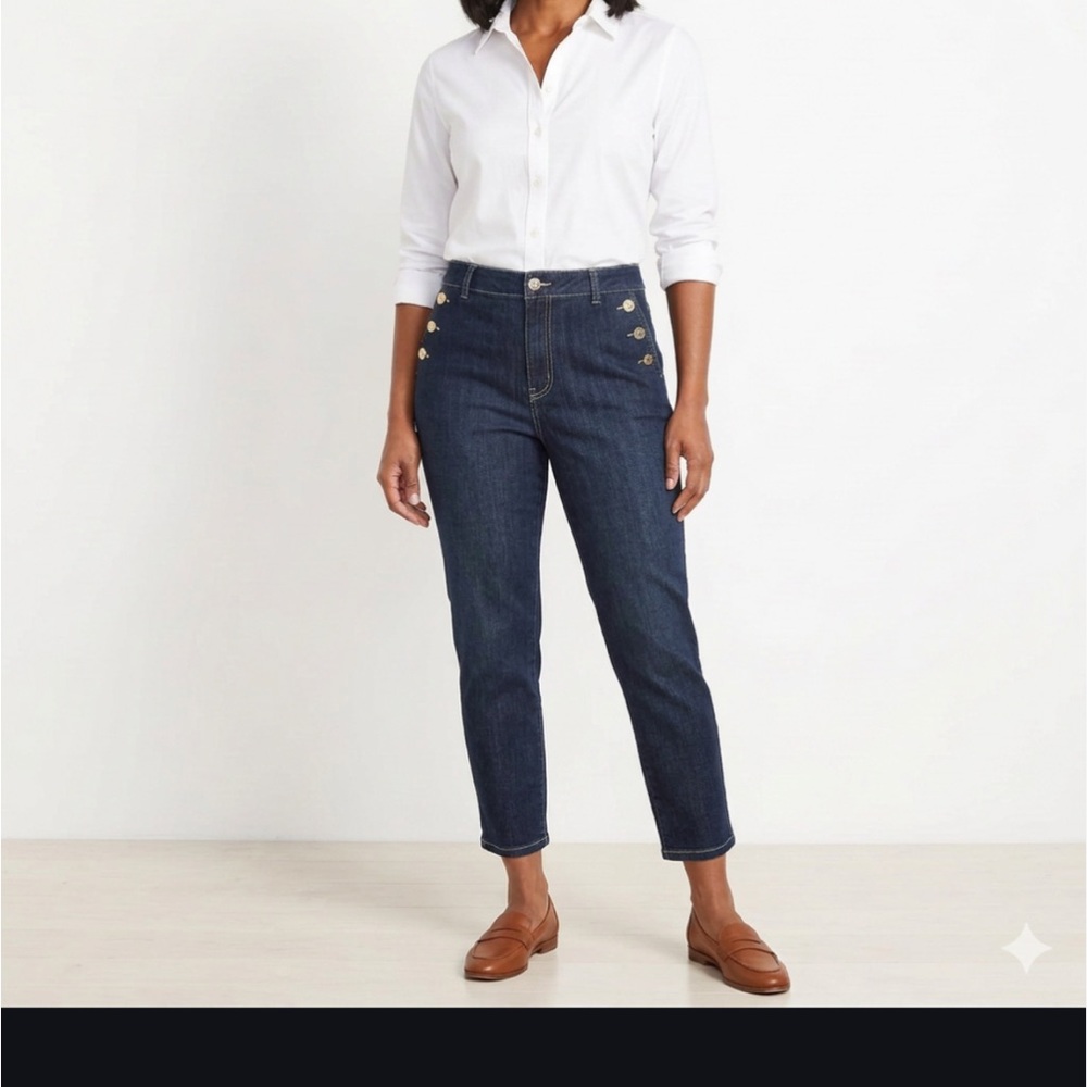 Rachel Zoe High-Rise Dark Blue Women's Sailor Button Capri Length Jeans size 16